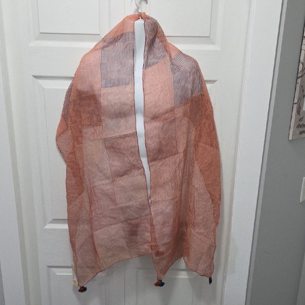 Fabindia Terracotta Hand Block Printed Scarf Cotton/Silk